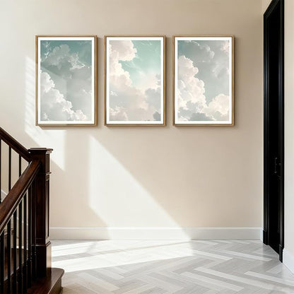 ANHUIB Large Sky Wall Art White Cloud Wall Art Nature Landscape Wall Decor Set of 3 for Living Room Bedroom Dining Room 16x24 Inch