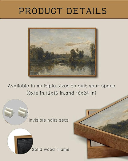 ZZLWBKGL Vintage Landscape Framed Wall Art Natural River Canvas Wall Art Rustic Farmhouse Pictures Wall Decor Country Scenery Art Prints for Living Room Study Bedroom
