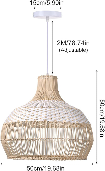 Arturesthome 1 Light White Rattan Pendant Light, Wicker Hanging Ceiling Light Chandelier, Handmade Woven Lampshade for Kitchen Island