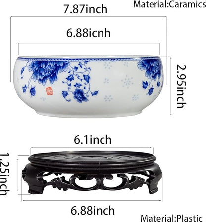 TOIVO Lotus Bowl Planter, Coarse Pottery Water Lily Flower Pot with Plastic Base, 7.8 inches (A-3)