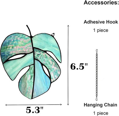 Handmade Monstera Leaf Stained Glass Window Hangings Suncatcher, Tiffany Style Stained Glass Monstera Leaf Gifts for Women Mom Teacher,Wedding Birthday Christmas Celebration Gift