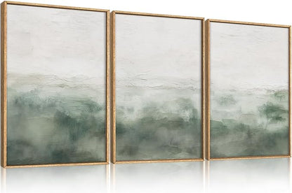 Large Abstract Sage Green Framed Canvas Wall Art,Neutral White and Grey Wall Decor,Modern Pastel Wall Painting,Illustrations Artwork for Living Room,Bedroom,Dining Room,Office -16"x24"x3