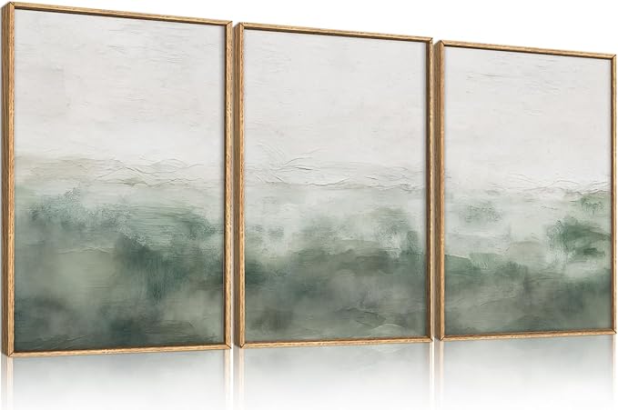 Large Abstract Sage Green Framed Canvas Wall Art,Neutral White and Grey Wall Decor,Modern Pastel Wall Painting,Illustrations Artwork for Living Room,Bedroom,Dining Room,Office -24"x36"x3