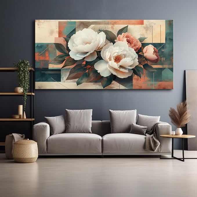 Floral Wall Art - Country Flower of Life Wall Art Landscape Canvas Painting, Modern Abstract Large Artwork Flower ColorfulBotanical Spring Wall Décor Pictures for Living Room, Bedroom & Office, Ready to Hang 32L" x 16W"