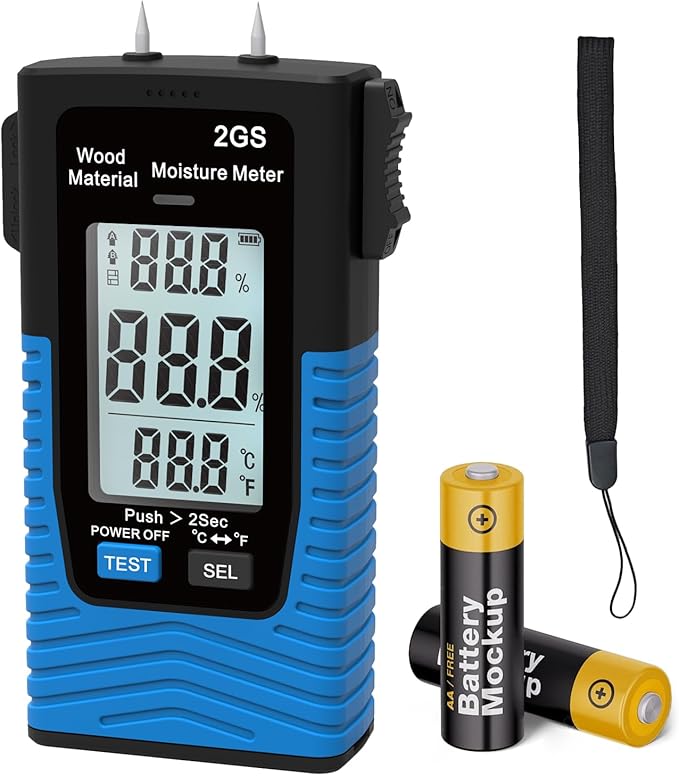 Digital Wood Moisture Meter, HOLDPEAK Pin Type Water Leak Detector Handheld Humidity Tester with LED Indicators, Temperature Measurement, Data Record, Moisture Tester for Firewood, Flooring, Drywall