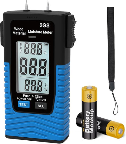 Digital Wood Moisture Meter, HOLDPEAK Pin Type Water Leak Detector Handheld Humidity Tester with LED Indicators, Temperature Measurement, Data Record, Moisture Tester for Firewood, Flooring, Drywall