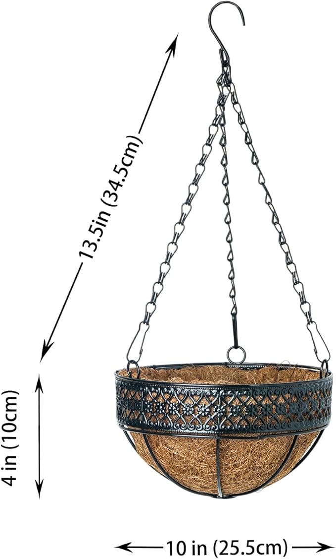 3-Pack Hanging & Wall-Mounted Plant Baskets with Natural Coconut Fiber Liner, Decorative Planters for Home Garden Patio Yard (3Pack EXPHanger, 10Inch)