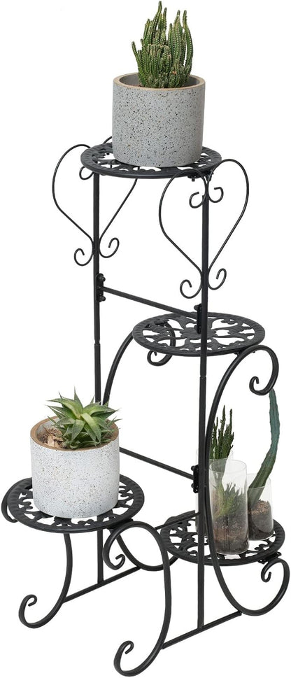 32inch Tall Metal Plant Stand Multi Tiered 4 Tier Multiple Flower Pots Holder Shelf Rack Display Stand Wrought Iron Planter Display Rack Potted Planter Shelves Organizer for Patio Balcony Garden