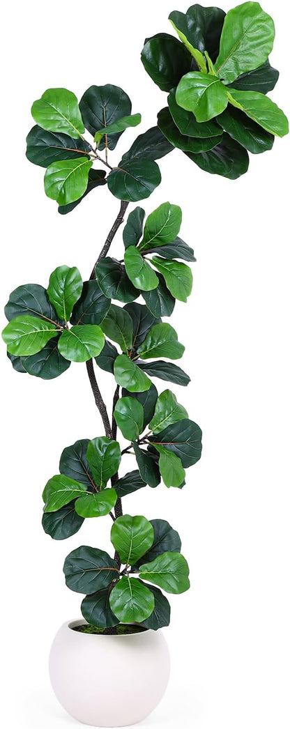Articifial Fiddle Leaf Tree, 7ft Faux Plant Fake Ficus Lyrata Trees with White Planter & Moss, Artificial Fig Trees Floor Plants for House Office Living Room Indoor Decor, Housewarming Gift