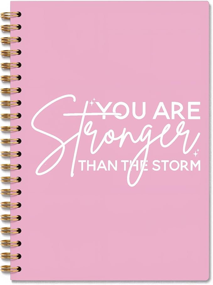 Preppy Pink Stronger Than The Storm Spiral Notebook, Positive Affirmations Journal for School Work, Inspirational Motivational Positive Gift Journal for Women Teens Girls, 5.5x8.3 Inch