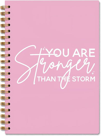 Preppy Pink Stronger Than The Storm Spiral Notebook, Positive Affirmations Journal for School Work, Inspirational Motivational Positive Gift Journal for Women Teens Girls, 5.5x8.3 Inch
