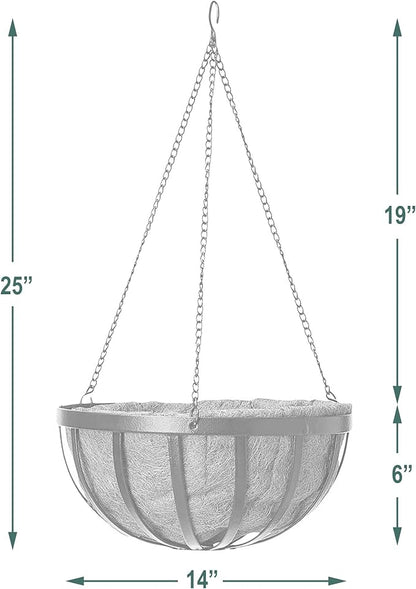 Arcadia Garden Products Coconut 1524 Solstice Round Hanging Basket Planter, 14-Inch, Black