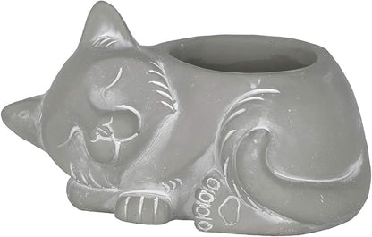 Classic Home and Garden Cement Buddies Animal Planter - Cute Desk Decoration - UV Coated Animal Vase w/Drain Plug - Succulent Plant Pot for Indoor/Outdoor Use (Cat Planter, Natural, Small)