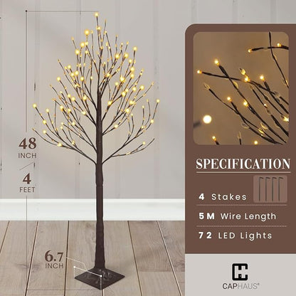 CAPHAUS 4FT Lighted Willow Tree with 72 Warm White LED Lights, Artificial Twinkling Twig Tree for Christmas Decorations Indoor, Holiday & Winter Home Decor