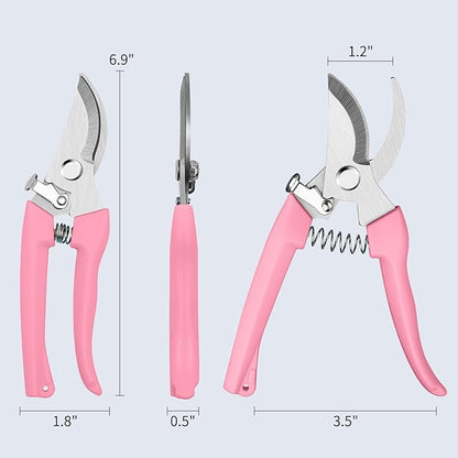 Flower Scissors, Flower Shears High Strength Steel Sharp, Ergonomic Handle Pruning Shears for Gardening, Lightweight Garden Scissors, 1-inch Cut Capacity Rust Resistant for Plants Bonsai-Pink