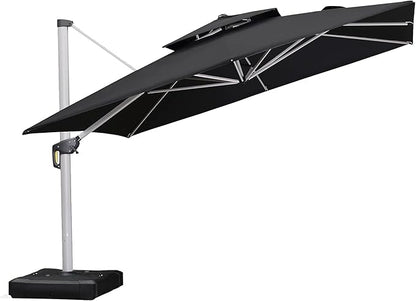 PURPLE LEAF 12 Feet Double Top Deluxe Square Patio Umbrella Offset Hanging Umbrella Cantilever Outdoor Market Umbrella Garden, Black