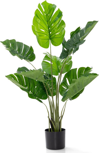 GOFLAME Artificial Monstera Deliciosa Plant, 4ft Potted Faux Tree with 10 Verdant Fake Leaves, Swiss Cheese Plant for Home Decor Indoor, Outdoor, Home, Office, 1 Pack