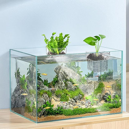 Brainy 6 Pack Top Hanging Fish Tank Plant Pot Aquarium Plant Holder Acrylic Clear Hanging Aquarium Planter Cups with Hole Top Fish Tank Plant Cup Wall-Mounted Baskets (6PCS)