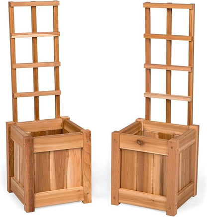 All Things Cedar 2-Piece with Trellis Set Box Planter (12 x 12 x 34-in) for Growing Flowers, Plants, and Herbs; Ideal for Patio, Porch, Garden, Balcony, Deck; Western Red Cedar