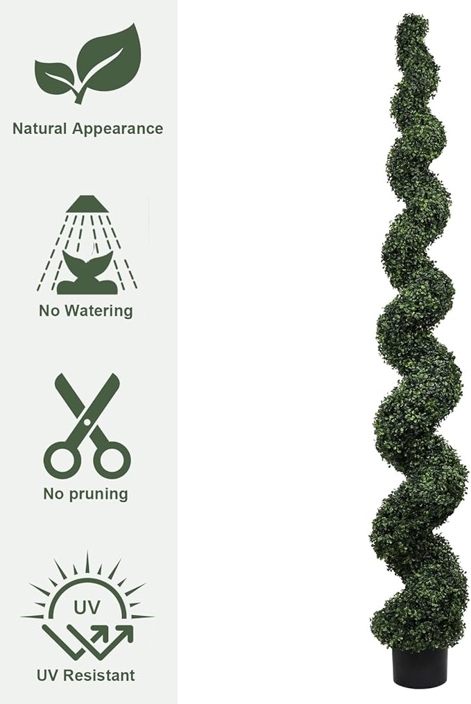 7ft Tall Artificial Spiral Topiary Trees Outdoor Set of 2, Faux Boxwood Plants for Front Porch & Indoor Home Decor, UV-Resistant 7 Foot Large Fake Plants for Patio, Garden, Entryway Decor