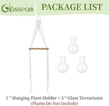 Glasseam Hanging Macrame Propagation Stations: Wall Window Glass Propagation Vases for Hydroponics Plants - Boho Decor Small Plant Terrarium Jars - Gifts for Women Mom Plants Lovers