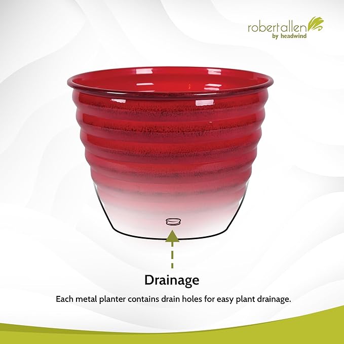 Headwind Avondale Collection Ironstone Decorative Planter - 14 Inch Autumn Blaze Red Finish, Lightweight, Durable, Rust-Resistant, Weatherproof, Indoor & Outdoor Use by Robert Allen