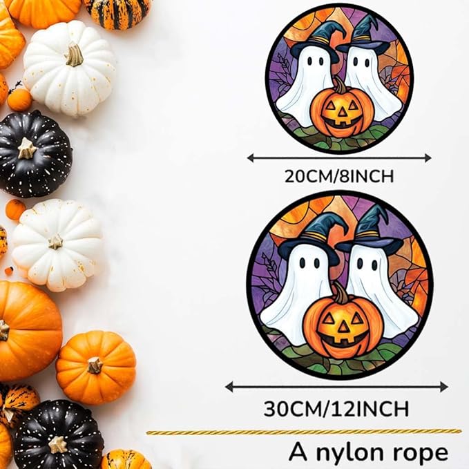 Acrylic Window Hanging Ghosts Pumpkin Stained Panel Window Decoration for Halloween Decorations Outdoor Indoor Garden Yard Home Halloween Decor 12 Inch