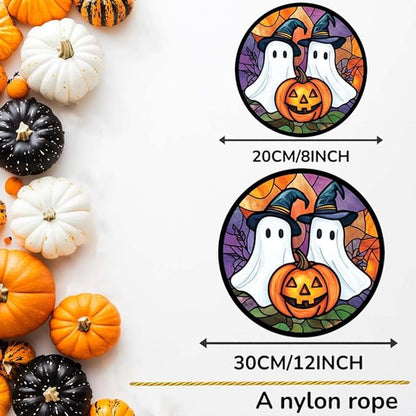 Acrylic Window Hanging Ghosts Pumpkin Stained Panel Window Decoration for Halloween Decorations Outdoor Indoor Garden Yard Home Halloween Decor 12 Inch