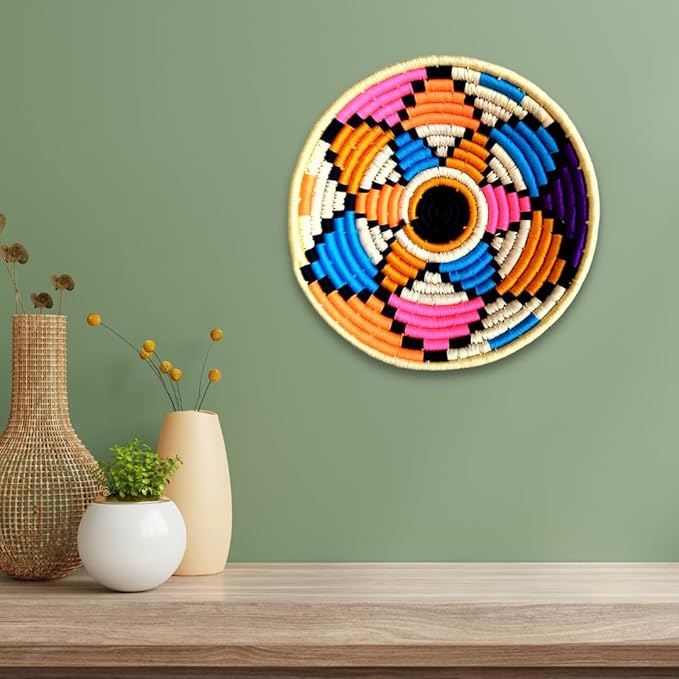 Bhumee Creations Rattan Trendy & Timeless: Sabai Grass Wall Basket - Handwoven Wall Art (Multicolour, Set of 1)