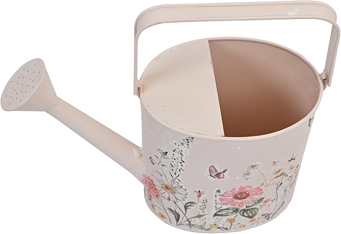 Vintage Floral Metal Watering Can for Indoor/Outdoor Plants, Pink Functional Garden Waterer with Long Spout, Garden Water Pot Rustic Decor for Home Garden Patio