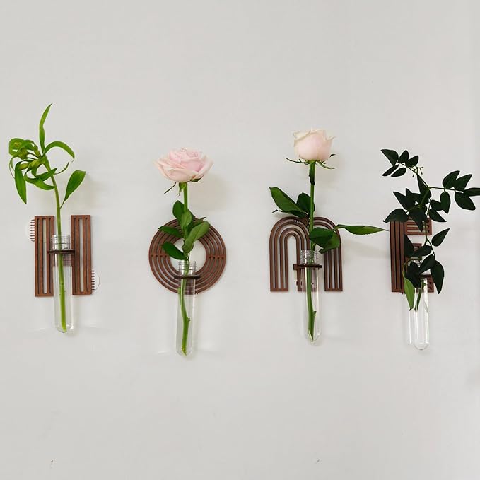 Wood Letter Wall Planter Terrariums Propagation Station with Test Tube Clear Flower Vase for Hydroponics Custom Vertical Garden Walnut DIY Home Decor Hanging Plant Holder Alphabet