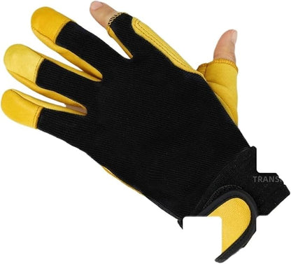 Genuine Cowhide Two-Finger Perforated Gloves - for Cycling, Gardening, Planting, Outdoor Machinery Handling
