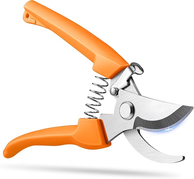 Flower Scissors, Flower Shears High Strength Steel Sharp, Ergonomic Handle Pruning Shears for Gardening, Lightweight Garden Scissors, 1-inch Cut Capacity Rust Resistant for Plants Bonsai-Orange