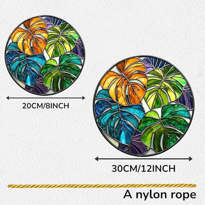 Acrylic Stained Window Hanging Monstera Plant Art Acrylic Decoration for Indoor Outdoor Home Bar Office Garden Plastic Ornament Decor 12x12 Inch