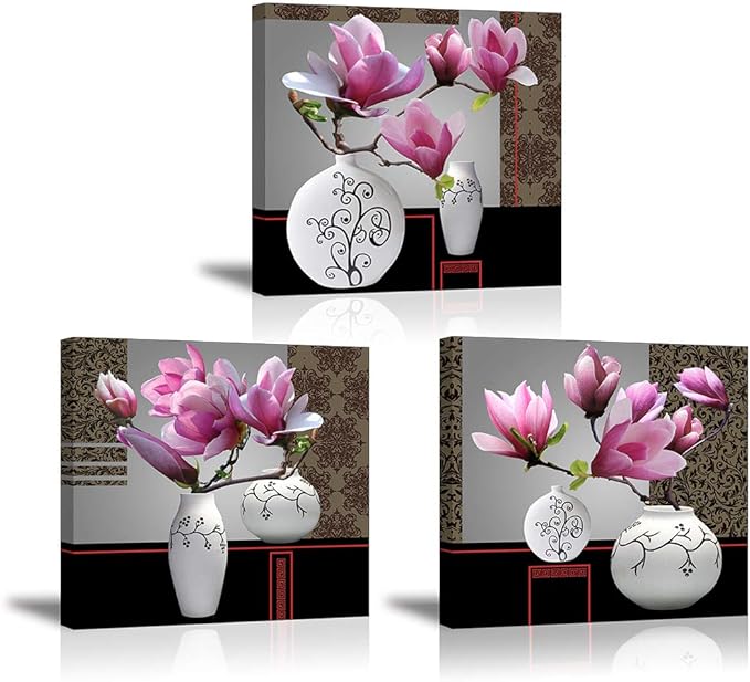 TEKMENT Flower Wall Art Decor for Bedroom, SZ Still Life Canvas Prints of Orchid Flowers & White Vases, Beautiful Floral Pictures (Waterproof Artwork, 1" Thick, Bracket Mounted Ready to Hang)
