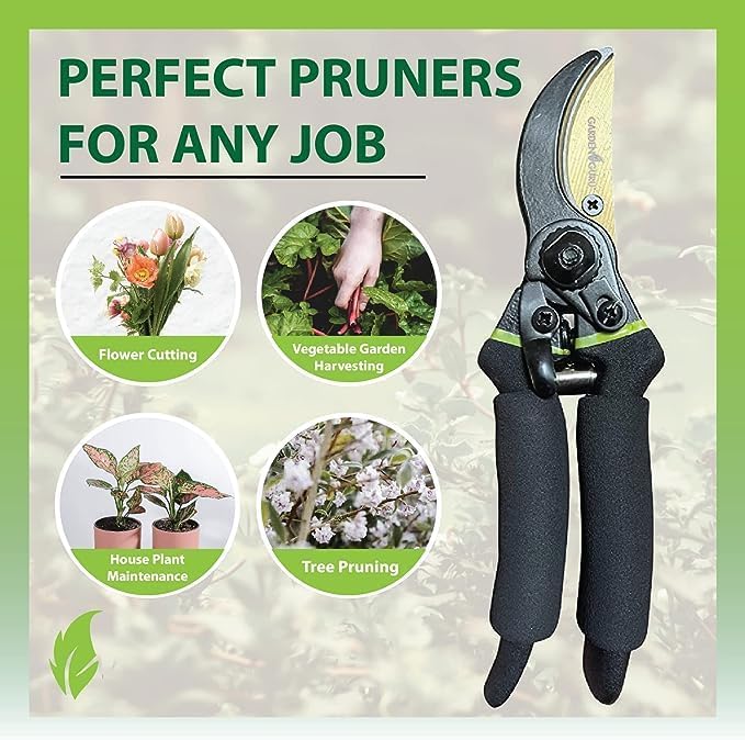 Garden Guru Soft Grip Garden Pruning Shears Scissors Clippers - Hardened Titanium Blades - Comfort Grips – Heavy Duty Bypass Hand Pruners Branch Cutters - for Gardening Trimming Bushes Flowers Plants