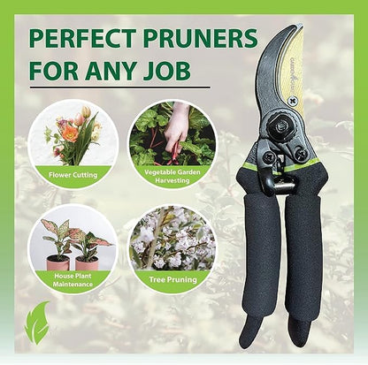 GARDEN GURU Soft Grip Garden Pruning Shears Scissors Clippers - Hardened Titanium Blades, Comfort Grips – Heavy Duty Bypass Hand Pruners Branch Cutters for Gardening Trimming Bushes - 1 Case (50 Pcs)