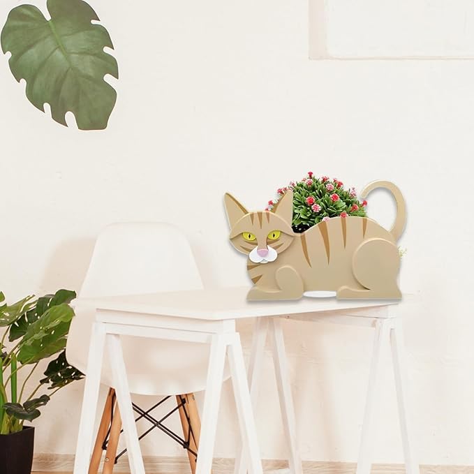 Yellow Cat Planter Plant Pots,Cute Cat Flower Planter,Gifts for Pet Lovers,Unique Animal Plant Pots,Office,Indoor Outdoor Garden Decor(12.5 * 5.6 * 7.8in)