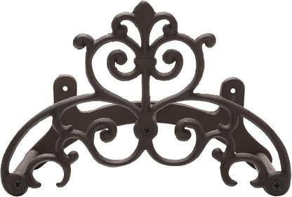 MyGift Cast Iron Garden Hose Holder, Heavy Duty Wall Mounted Water Hose Holder Reels, Garden Hose Hanger with Vintage Scrollwork Design for Outside