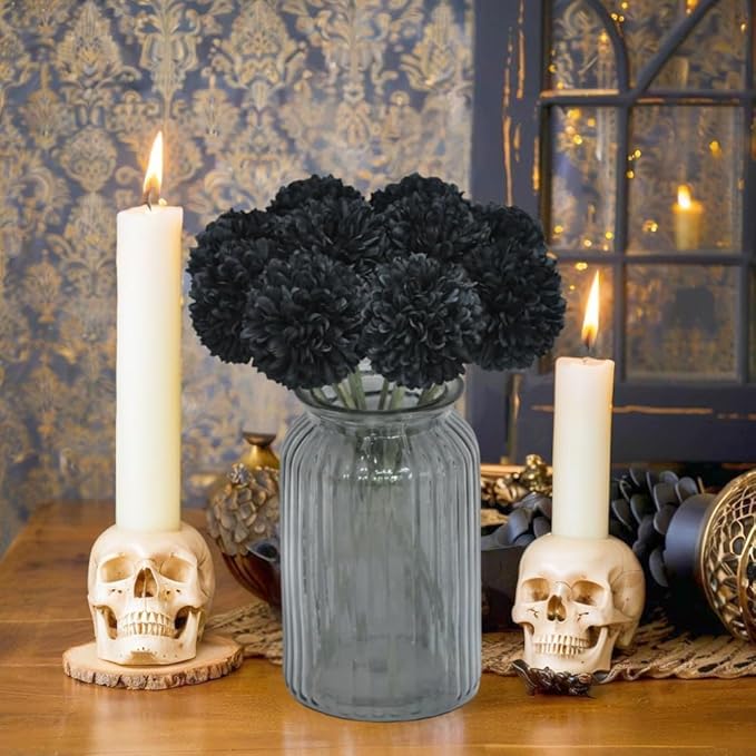 Artificial Flowers Chrysanthemum Ball Flowers Bouquet 10pcs Halloween Fall Harvest Festival Decoration Glorious Moral for Home Office Coffee House Parties and Wedding (Black)