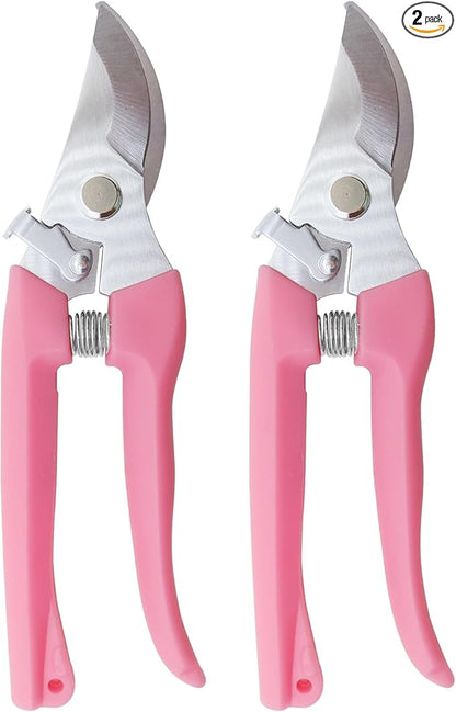 Pruning Shears for Gardening, 2 Pack Garden Scissors for Cutting Fresh Flowers, Floral Clippers for Plants, Fruits (Pink)