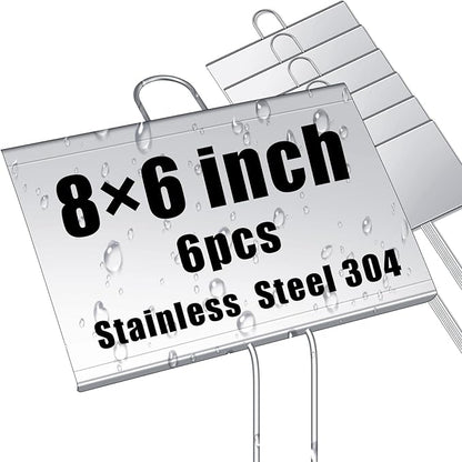 Landhoow 6 Pcs Large Garden Plant Markers Metal Plant Labels Sign 6'' x 8'' with 13'' Stake Weatherproof Waterproof Garden Sign for Outdoor Seedlings Herbs Vegetable Greenhouse, Silver