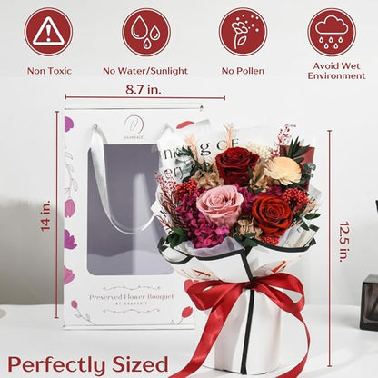 Forever Flowers Bouquet, Preserved Long Lasting Pink-Red Roses Flower Bouquet for Valentine’s Day, Christmas, Anniversary, Birthday Gifts for Her