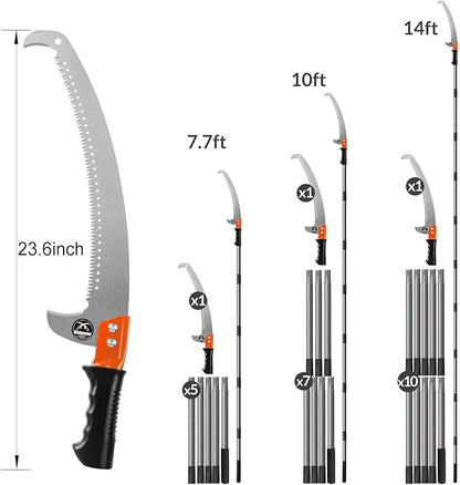 Walensee Pole Saws for Tree Trimming 7.7 FT Lightweight Manual Stainless Steel Extension High Pole Pruning Pole Saw with Blade for Trimmer Branches Pole Cutter and Pruner at Forestry Yard Garden Patio