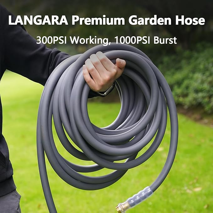 Heavy Duty Premium Garden Hose 75ft x 5/8", 300PSI Working, 1000PSI Burst, Hybrid Rubber Water Hose with Transparent Swivel Handle - Hot/Cold Water - Five Layered Braiding with Brass fittings (Grey)