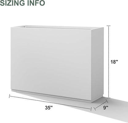 Large Metal Planters for Outdoor Plants, Tall Rectangular Outdoor Planter Box for Patio, Garden, with Drainage Holes (35" L x 9" W x 26" H, White)
