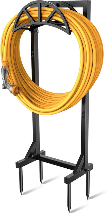 Garden Hose Holder with 4 Spikes, Water Hose Holders for Outside, 150ft Garden Hose Storage Heavy Duty Hose Hanger Metal Hose Stand Detachable Hose Reel Rack Organizer