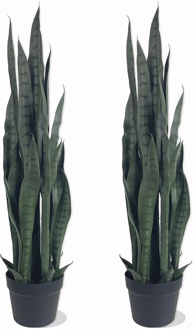 3FT-2PCS Artificial Snake Plant, 24 PVC Lifelike Leaves, 35in Faux Sansevieria for Indoor Home & Garden Decor, Potted Mother-in-Law's Tongue Plants, Green