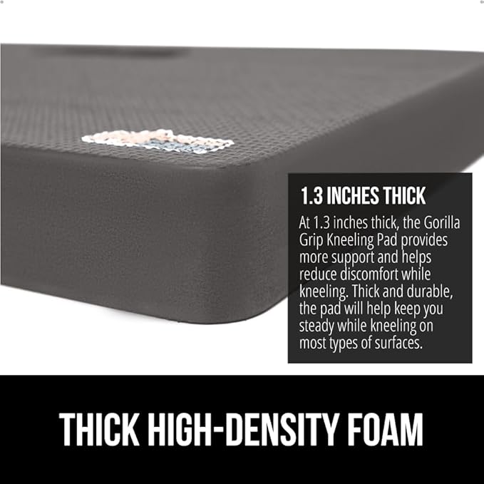 GORILLA GRIP Extra Thick Patent Pending Soft Foam Kneeling Pad, Supportive Large Cushion Knee Pads for Gardening, Baby Bath Time, Dirt and Water Resistant, Workout, Garden Supplies, 17.5x11, Charcoal