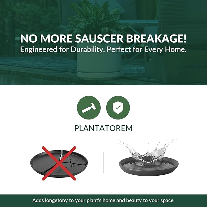 PLANTATOREM Ceramic 14 Inch Mid Modern Planter Pot with Drainage Hole and Saucer, Indoor Cylinder Round Flower Pot, Perfect for Planting Succulents, Herbs, Flowers, House Plants, Ivory Clay